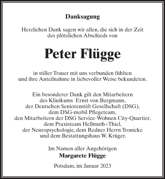 Traueranzeige von Peter Flügge von Märkischen Allgemeine Zeitung