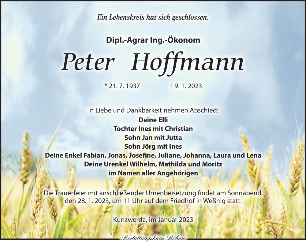  Traueranzeige für Peter Hoffmann vom 14.01.2023 aus Torgauer Zeitung