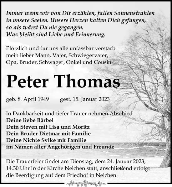 Traueranzeige von Peter Thomas von Leipziger Volkszeitung