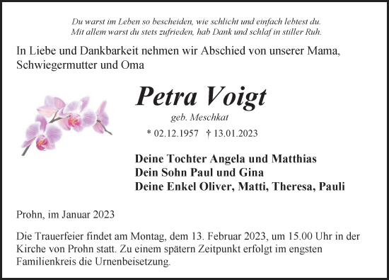 Traueranzeige von Petra Voigt von Ostsee-Zeitung GmbH