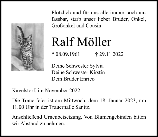 Traueranzeige von Ralf Möller von Ostsee-Zeitung GmbH