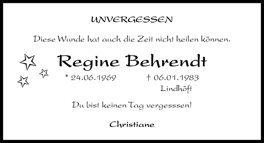  Traueranzeige für Regine Behrendt vom 07.01.2023 aus Kieler Nachrichten