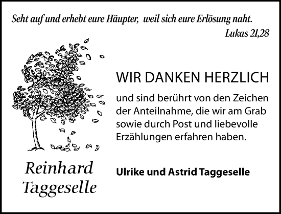 Traueranzeige von Reinhard Taggeselle von Leipziger Volkszeitung