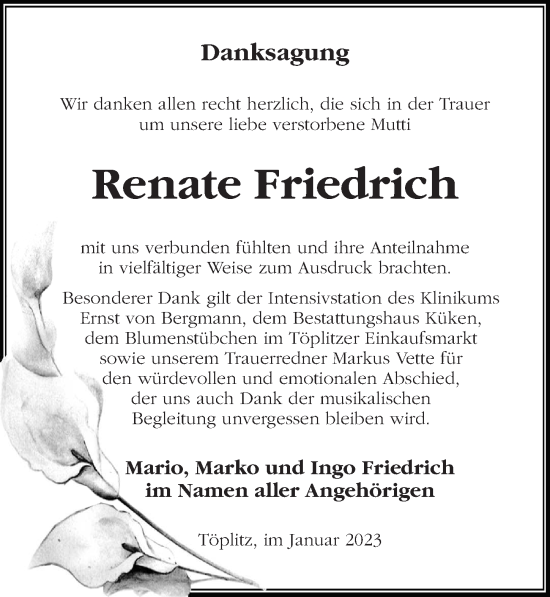 Traueranzeige von Renate Friedrich von Märkischen Allgemeine Zeitung
