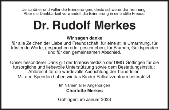 Traueranzeige von Rudolf Merkes von Göttinger Tageblatt