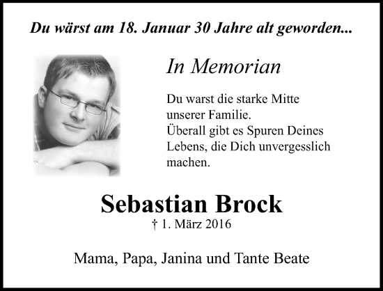 Traueranzeige von Sebastian Brock von Lübecker Nachrichten