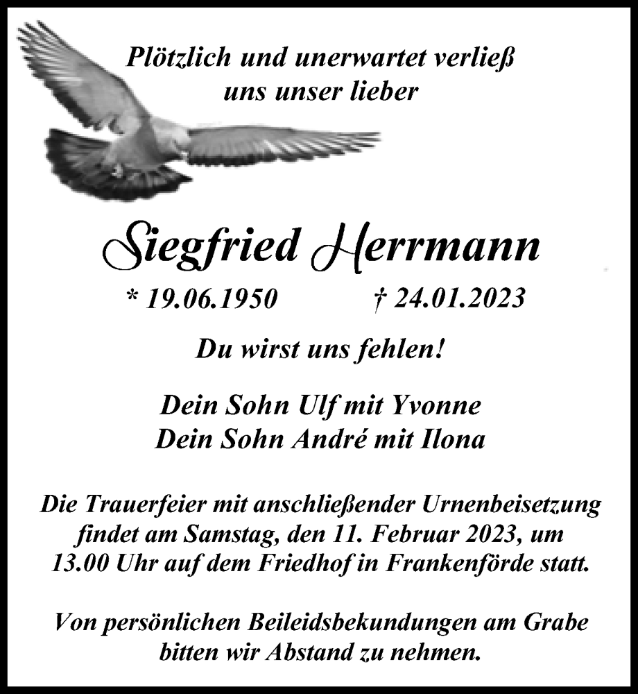  Traueranzeige für Siegfried Herrmann vom 28.01.2023 aus Märkischen Allgemeine Zeitung
