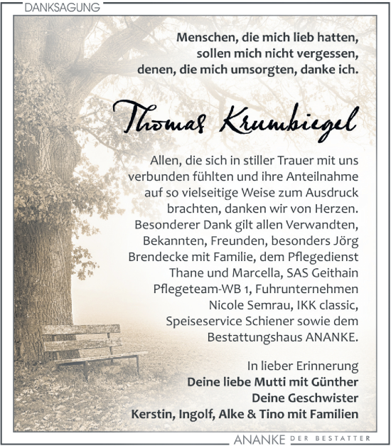 Traueranzeige von Thomas Krumbiegel von Leipziger Volkszeitung