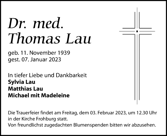 Traueranzeige von Thomas Lau von Leipziger Volkszeitung