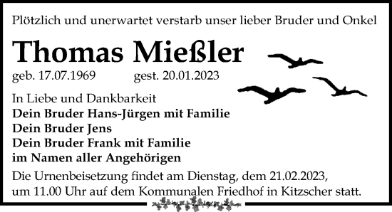 Traueranzeige von Thomas Mießler von Leipziger Volkszeitung