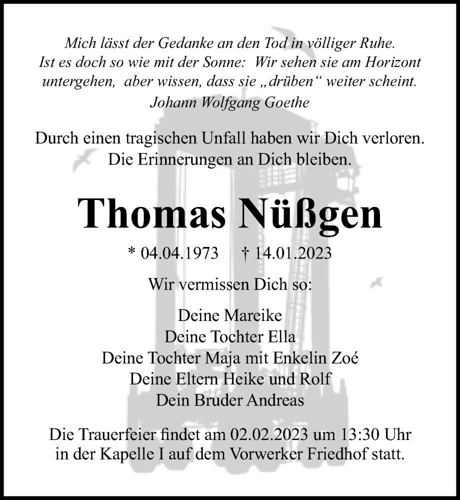 Traueranzeige für Thomas Nüßgen vom 29.01.2023 aus Lübecker Nachrichten
