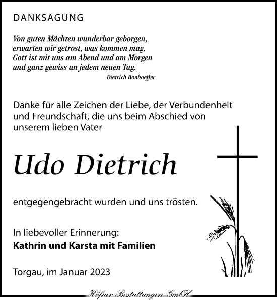 Traueranzeige von Udo Dietrich von Torgauer Zeitung