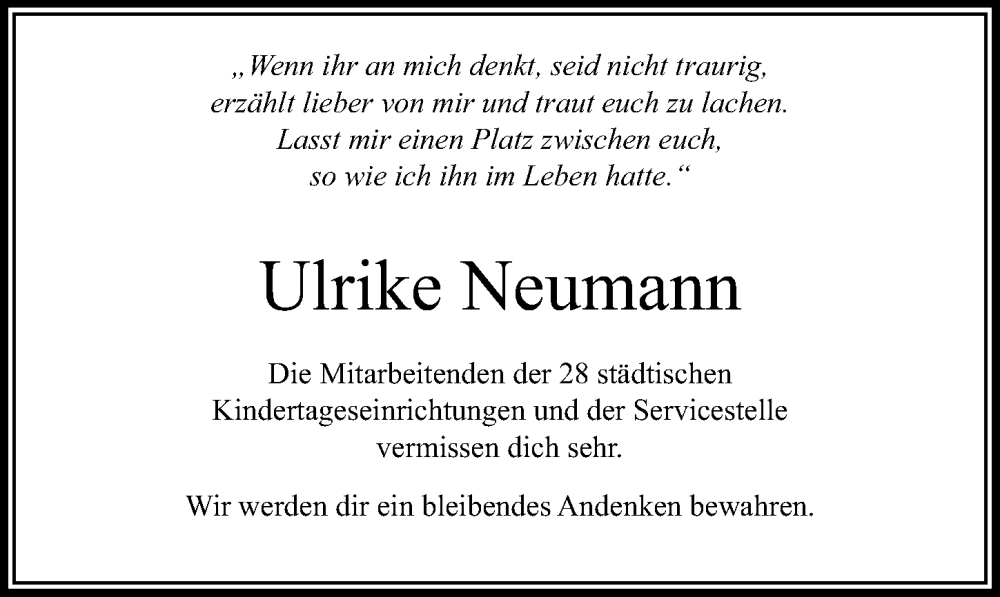  Traueranzeige für Ulrike Neumann vom 15.01.2023 aus Lübecker Nachrichten
