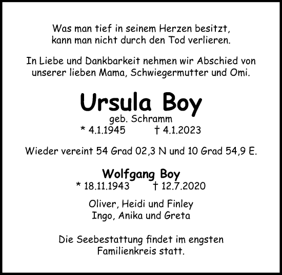 Traueranzeige von Ursula Boy von Lübecker Nachrichten