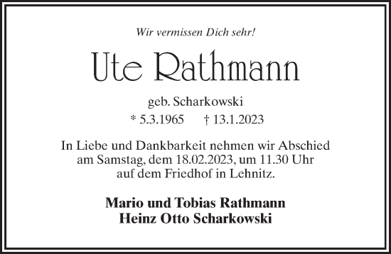 Traueranzeige von Ute Rathmann von Märkischen Allgemeine Zeitung