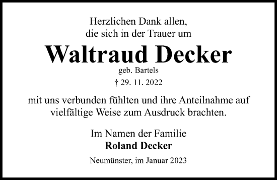 Traueranzeige von Waltraud Decker von Kieler Nachrichten