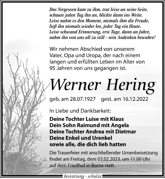 Traueranzeige von Werner Hering von Leipziger Volkszeitung