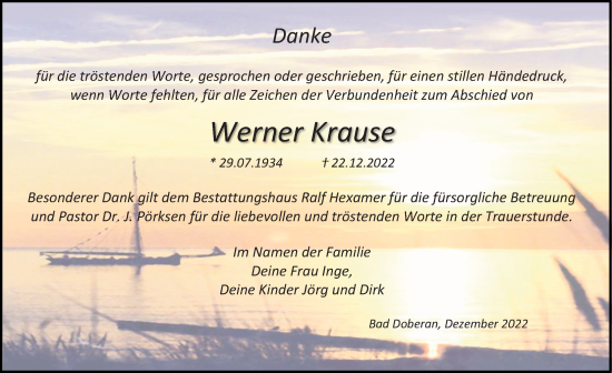 Traueranzeige von Werner Krause von Ostsee-Zeitung GmbH