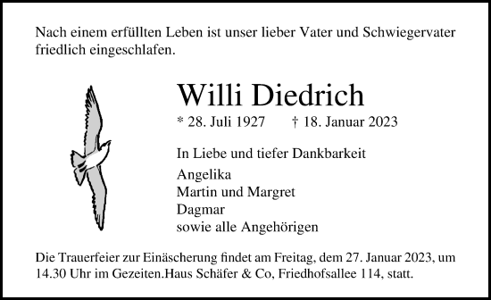 Traueranzeige von Willi Diedrich von Lübecker Nachrichten
