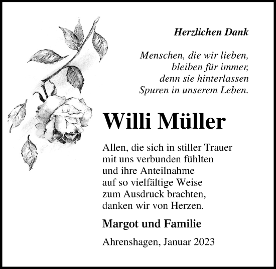 Traueranzeige von Willi Müller von Ostsee-Zeitung GmbH