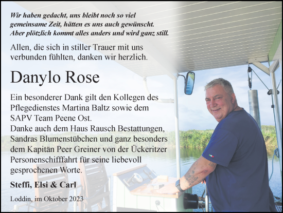Traueranzeige von Danylo Rose von Ostsee-Zeitung GmbH