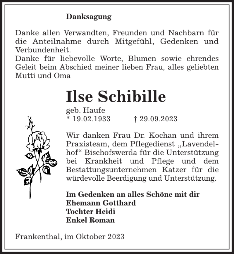  Traueranzeige für Ilse Schibille vom 04.10.2023 aus Sächsische Zeitung