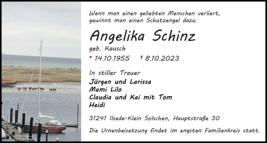 Traueranzeige von Angelika Schinz von Peiner Allgemeine Zeitung