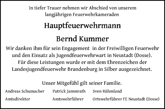 Traueranzeige von Bernd Kummer