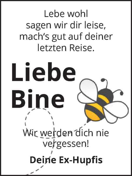 Traueranzeige von Bine  von Hannoversche Allgemeine Zeitung/Neue Presse