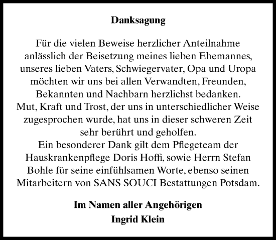 Traueranzeige von Danksagung  von Märkischen Allgemeine Zeitung