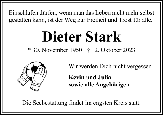 Traueranzeige von Dieter Stark von Kieler Nachrichten