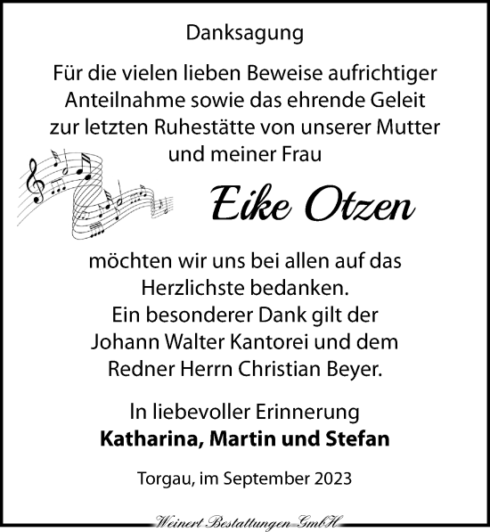 Traueranzeige von Eike Otzen von Torgauer Zeitung