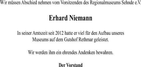 Traueranzeige von Erhard Niemann von Hannoversche Allgemeine Zeitung/Neue Presse