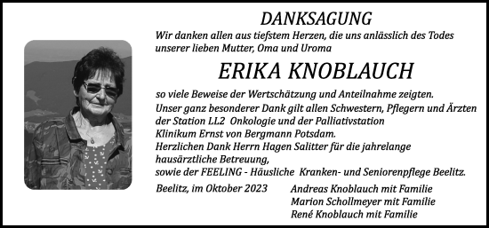 Traueranzeige von Erika Knoblauch von Märkischen Allgemeine Zeitung