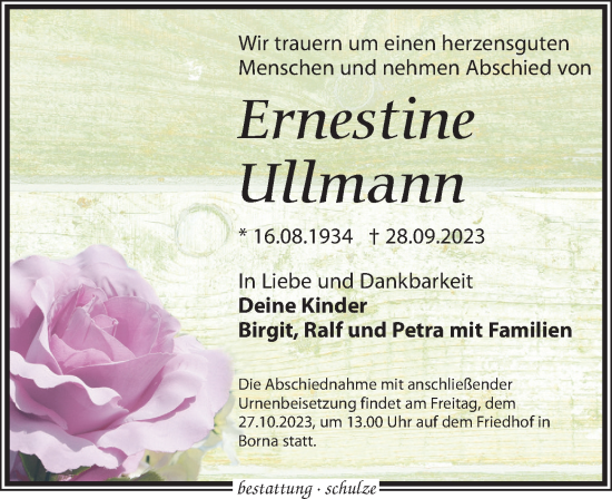 Traueranzeige von Ernestine Ullmann von Leipziger Volkszeitung