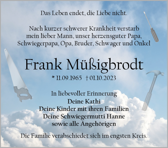 Traueranzeige von Frank Müßigbrodt