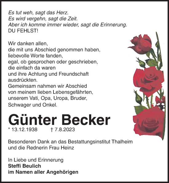 Traueranzeige von Günter Becker von Leipziger Volkszeitung