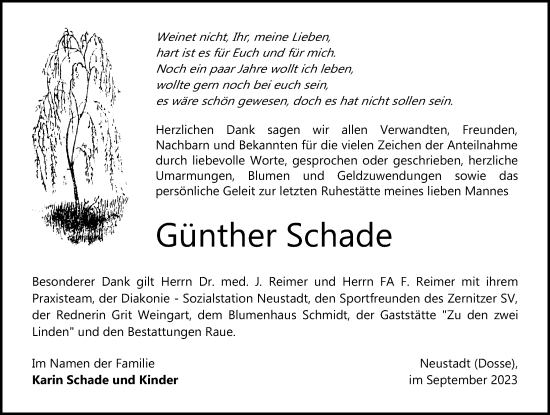 Traueranzeige von Günther Schade