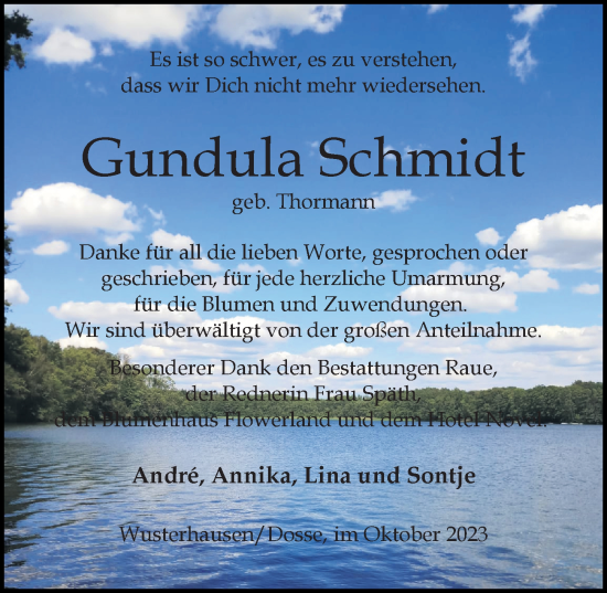 Traueranzeige von Gundula Schmidt