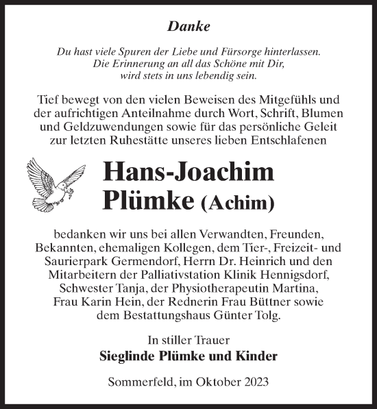 Traueranzeige von Hans-Joachim Plümke von Märkischen Allgemeine Zeitung