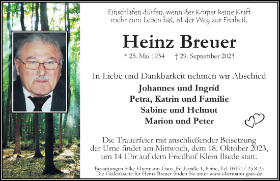 Traueranzeige von Heinz Breuer von Peiner Allgemeine Zeitung