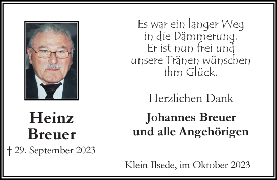 Traueranzeige von Heinz Breuer von Peiner Allgemeine Zeitung