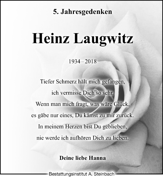 Traueranzeige von Heinz Laugwitz von Leipziger Volkszeitung