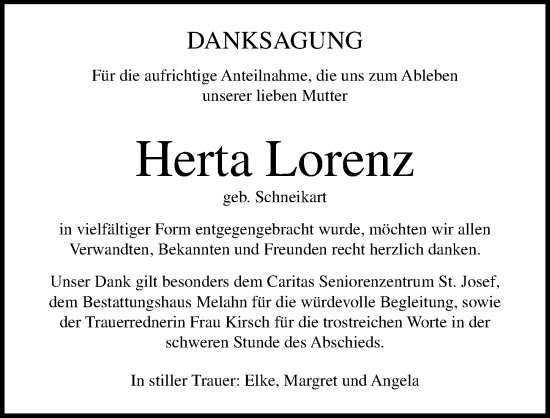 Traueranzeige von Herta Lorenz