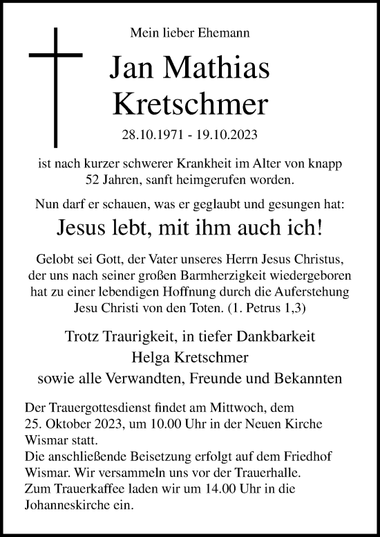 Traueranzeige von Jan Mathias Kretschmer von Ostsee-Zeitung GmbH