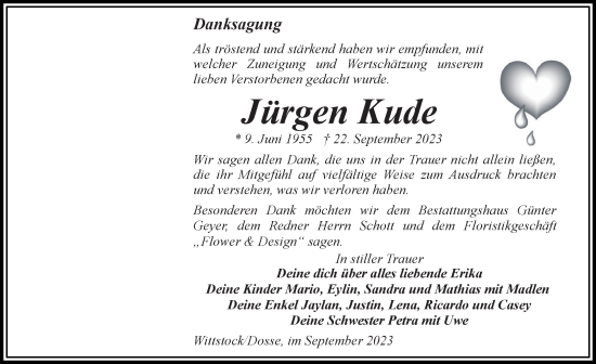 Traueranzeige von Jürgen Kude von Märkischen Allgemeine Zeitung