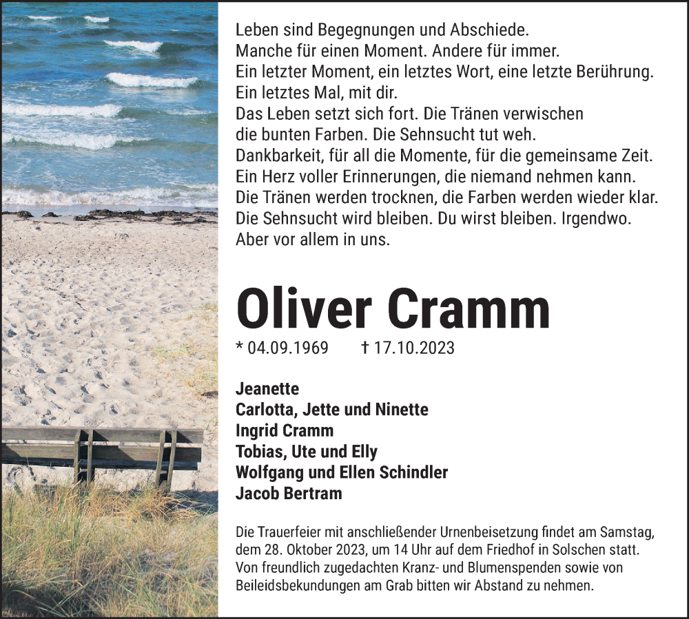  Traueranzeige für Oliver Cramm vom 21.10.2023 aus Peiner Allgemeine Zeitung