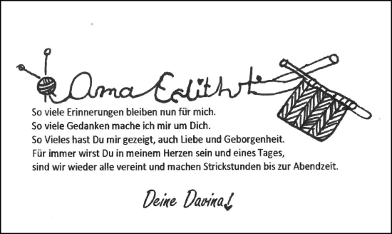 Traueranzeige von Oma Edith  von Peiner Allgemeine Zeitung
