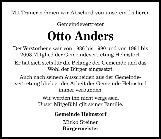 Traueranzeige von Otto Anders von Kieler Nachrichten