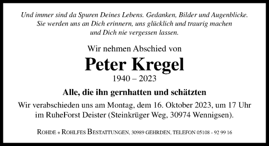 Traueranzeige von Peter Kregel von Hannoversche Allgemeine Zeitung/Neue Presse